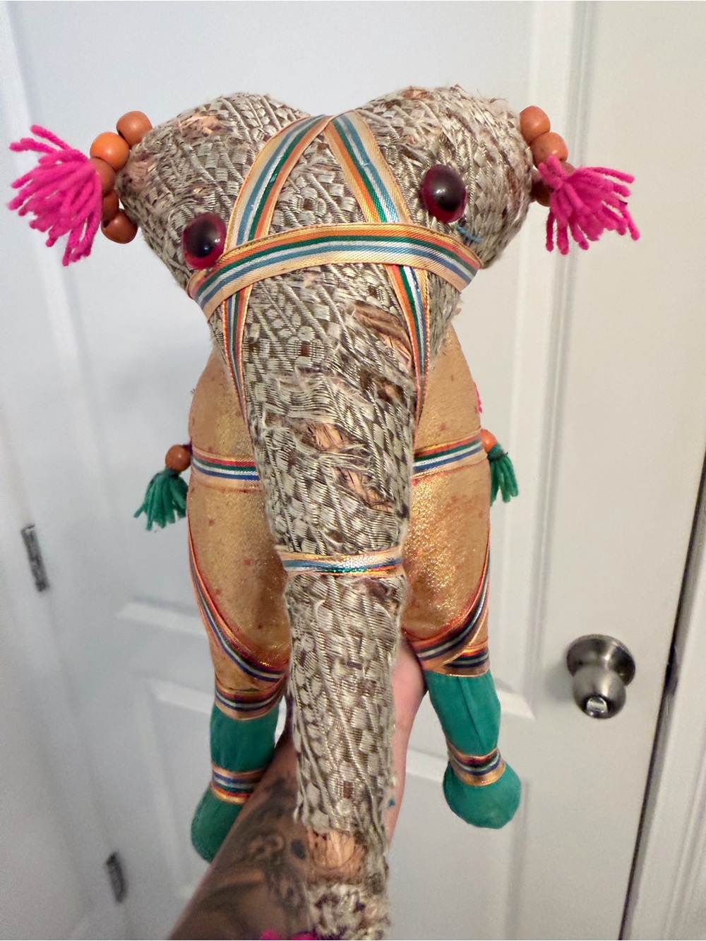 Large Vintage Handcrafted Indian textile elephant 15” folk art